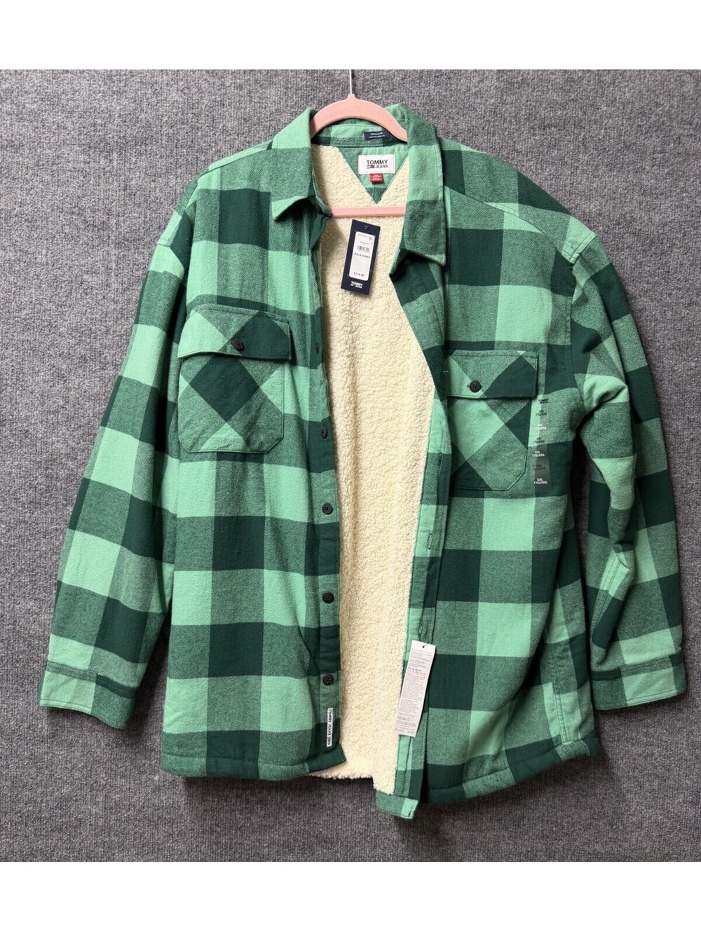 Tommy Jeans Men’s XXL Green Plaid Sherpa Lined Shirt Jacket NWT